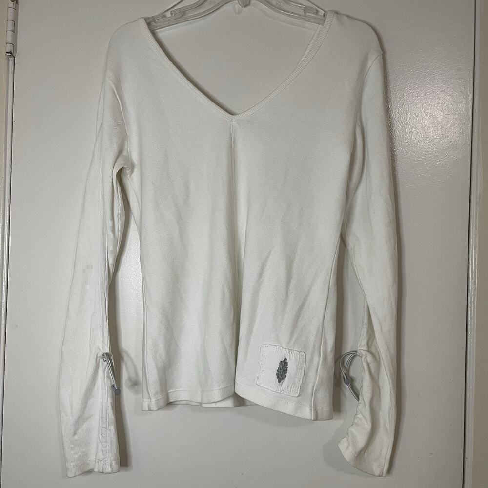 Free People FP Movement ribbed vneck long sleeve ivory pullover top size Large